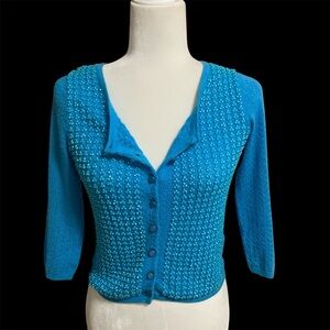 Yoana Baraschi Turquoise V-Neck Button Front Sweater
